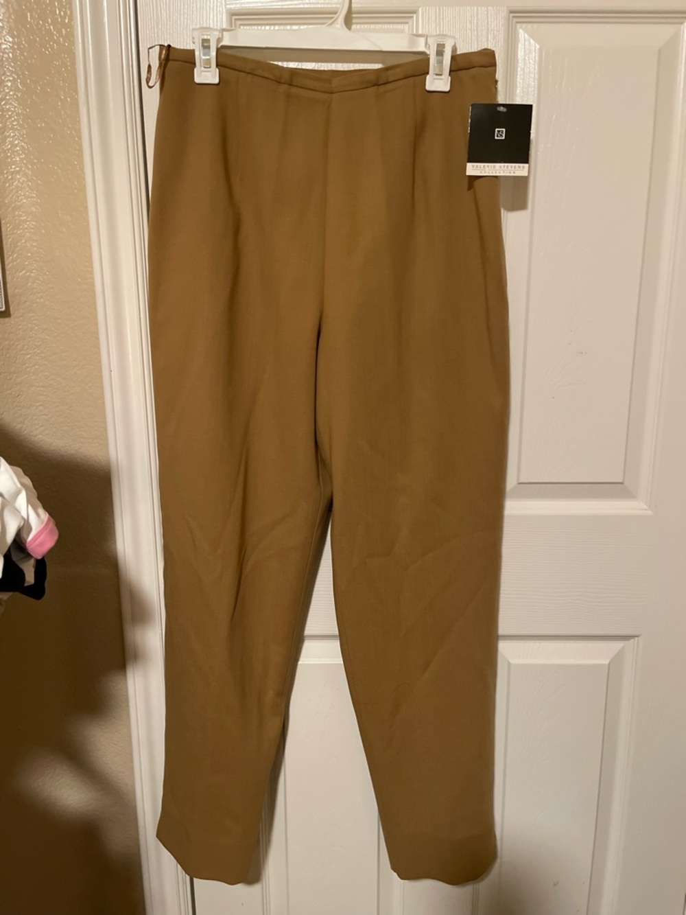 Valerie Stevens Tailored Tapered Pants in Camel Brown